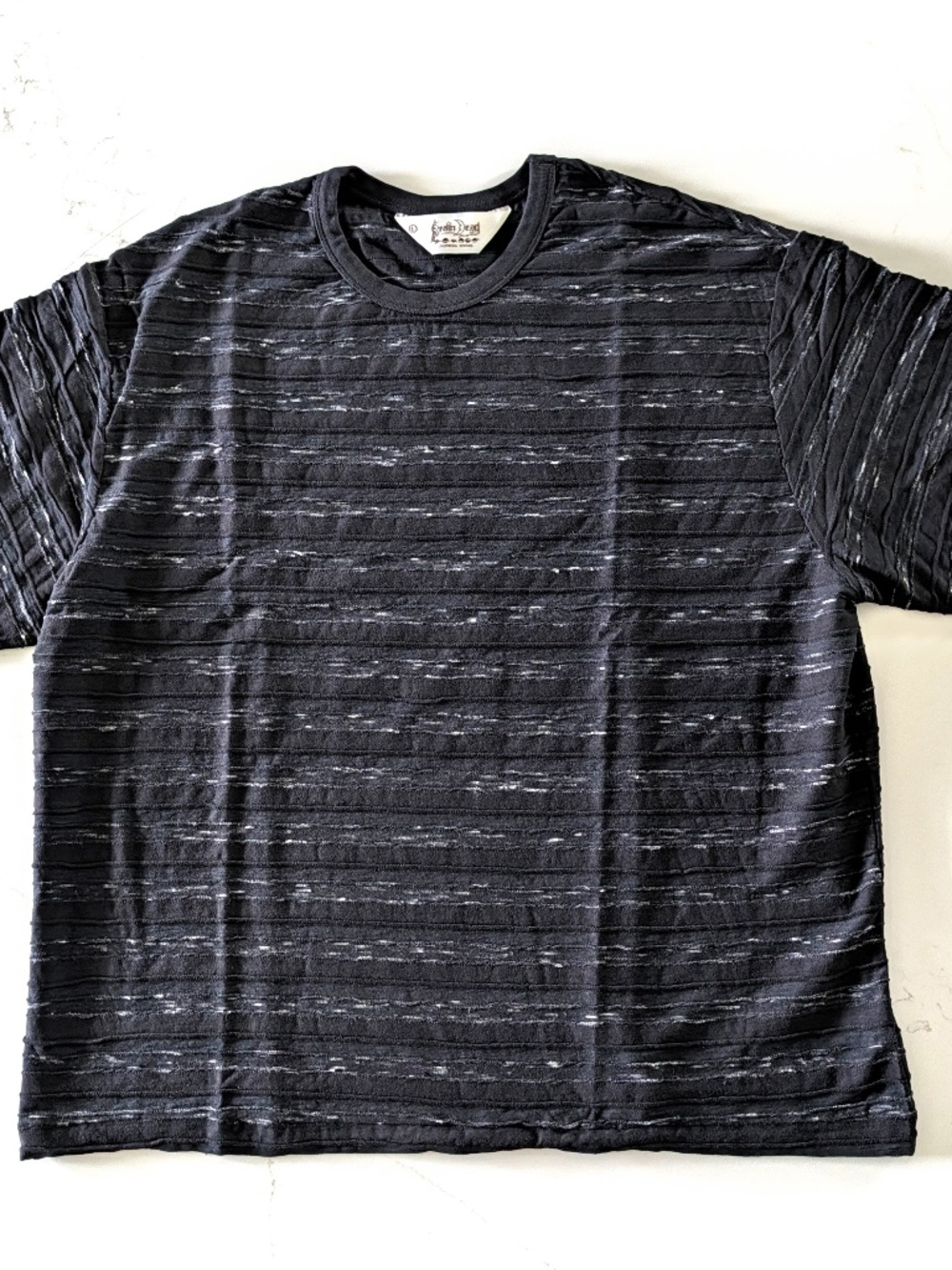 Brain Dead Casey Striped T-Shirt Black Mens Large Textured 3D Pleated Tee NEW